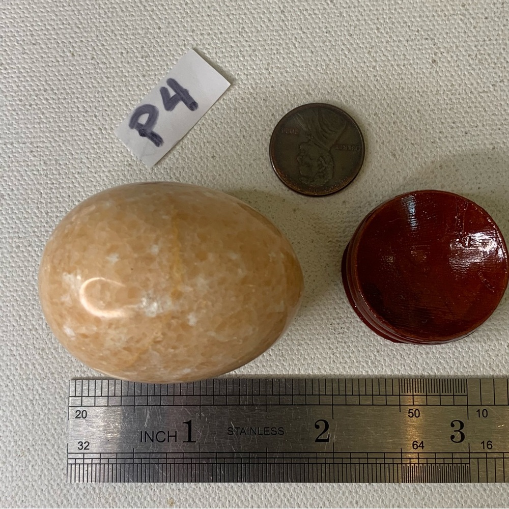 Natural Orange Calcite Egg Polished Crystal Meditation Stone with Wood Stand 2" - Picture 9 of 12